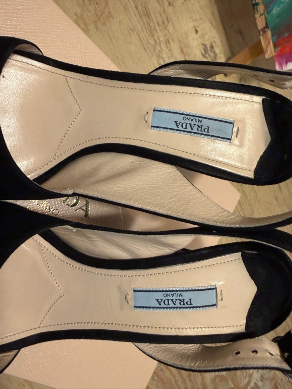Barely worn!!! Prada Black Suede Open-Toe Ankle Strap Heels - Picture 7 of 11